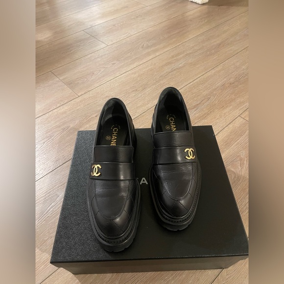 CHANEL Shoes - Chanel Black Leather Loafers 37.5